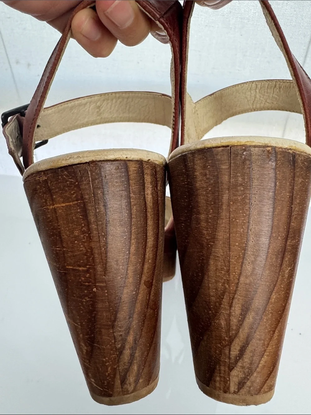 Five Worlds Women's Brown Leather Mary Jane Clog wood Heels studded 10 EUC - Picture 7 of 9